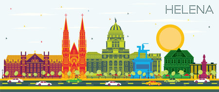 Helena Montana City Skyline with Color Buildings and Blue Sky. vector illustration. Business Travel and Tourism Concept with Historic Architecture. Helena USA Cityscape with Landmarks.のイラスト素材