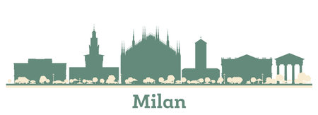 Abstract Milan Italy City Skyline with Color Buildings. vector illustration. Business Travel and Tourism Concept with Modern Architecture.のイラスト素材