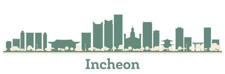 Abstract Incheon South Korea City Skyline with Color Buildings. vector illustration. Business Travel and Tourism Concept with Modern Architecture.のイラスト素材