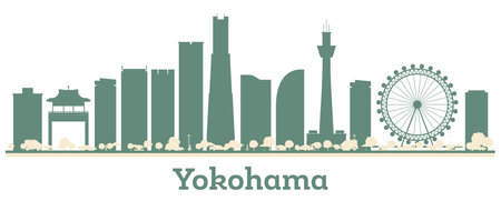 Abstract Yokohama Japan City Skyline with Color Buildings. vector illustration. Business Travel and Tourism Concept with Modern Architecture.のイラスト素材