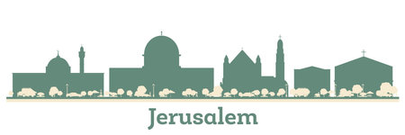 Abstract Jerusalem Israel City Skyline with Color Buildings. vector illustration. Business Travel and Tourism Concept with Modern Architecture.のイラスト素材