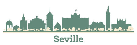 Abstract Seville Spain City Skyline with Color Buildings. vector illustration. Business Travel and Tourism Concept with Modern Architecture.のイラスト素材