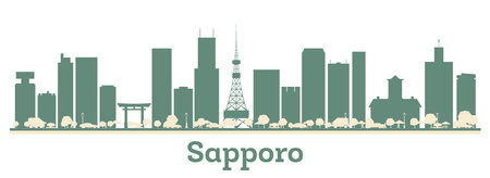Abstract Sapporo Japan City Skyline with Color Buildings. vector illustration. Business Travel and Tourism Concept with Modern Architecture.のイラスト素材