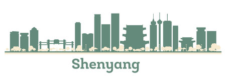 Abstract Shenyang China City Skyline with Color Buildings. vector illustration. Business Travel and Tourism Concept with Modern Architecture.のイラスト素材
