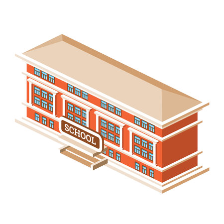 Isometric School Building Isolated on White Background. vector illustration.のイラスト素材