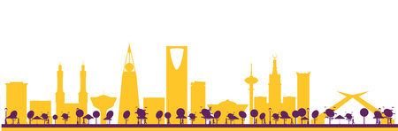 Abstract Saudi Arabia City Skyline Silhouette with Color Buildings. vector illustration. Business Travel and Tourism Concept with Modern Architecture.のイラスト素材