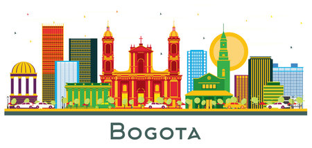 Bogota Colombia City Skyline with Color Buildings Isolated on White. vector illustration. Business Travel and Tourism Concept with Historic Buildings. Cityscape with Landmarks.のイラスト素材