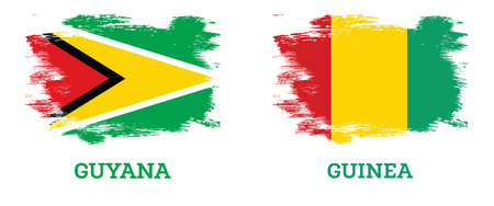 Guinea and Guyana Flags Set with Brush Strokes. Illustration. independence day.の写真素材
