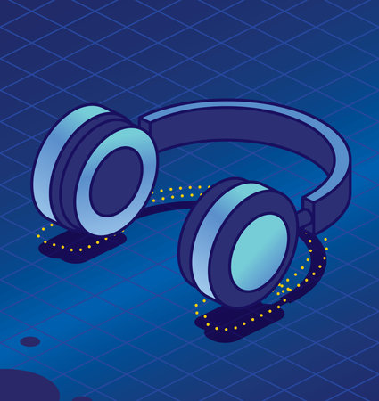 Headphones on Blue background. vector illustration. Isometric icon.のイラスト素材