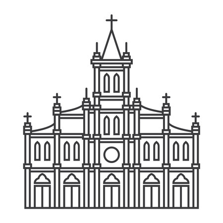 Cathedral building outline icon. sign at linear style. Christian church. vector illustration.のイラスト素材
