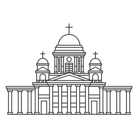 Cathedral building outline icon. sign at linear style. Christian church. vector illustration.のイラスト素材