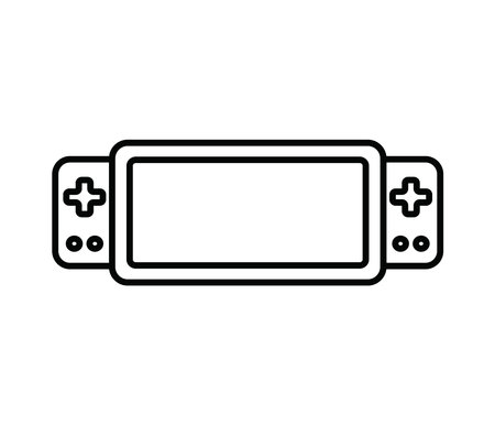 Portable handheld retro gaming console. Outline icon. Vector illustration. Object isolated on white background.のイラスト素材