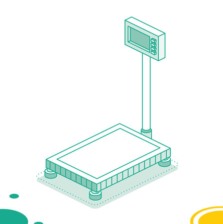 Isometric Scales for Weighing Objects and Goods. Vector Illustration. Outline Object Isolated on White Background. Icon for Web.のイラスト素材