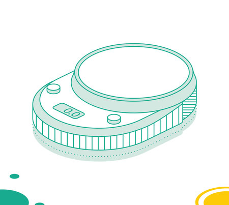 Digital domestic food scale with display. Vector illustration. Isometric outline object isolated on white background. Icon for web.のイラスト素材