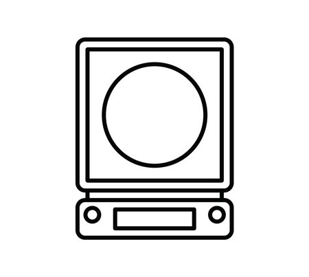 Digital domestic food scale with pull-out display. Vector illustration. Outline object isolated on white background. Icon for web.のイラスト素材