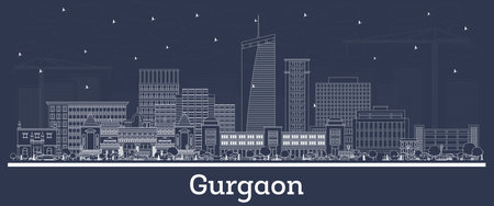 Outline Gurgaon India city skyline with white buildings. Vector illustration. Business travel and tourism concept with historic architecture. Gurgaon cityscape with landmarks.のイラスト素材