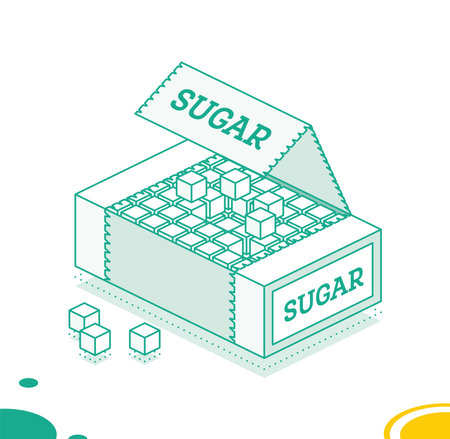Isometric sugar cubes in box. Outline icon isolated on white background. Vector illustration.のイラスト素材