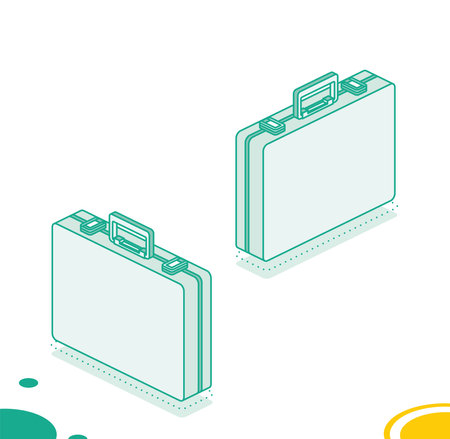Closed briefcase with handle on white background. Isolated isometric object. Vector illustration.のイラスト素材
