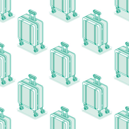 Seamless pattern with suitcases on wheels isolated on white background. Isometric outline objects. Vector illustration. Luggage. Travel symbol.のイラスト素材