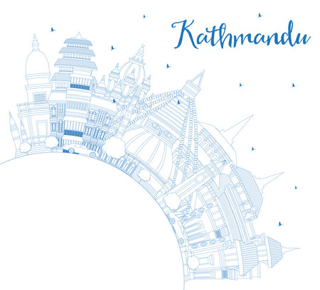 Outline Kathmandu Nepal City Skyline with Blue Buildings and Copy Space. Vector Illustration. Kathmandu Cityscape with Landmarks. Business Travel and Tourism Concept with Historic Architecture.のイラスト素材