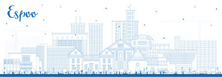 Outline Espoo Finland city skyline with blue buildings. Vector illustration. Espoo cityscape with landmarks. Business travel and tourism concept with modern and historic architecture.のイラスト素材