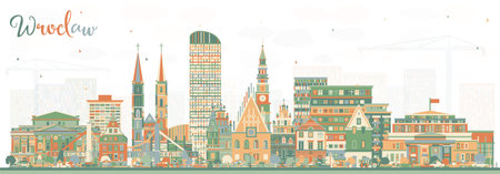 Wroclaw Poland City Skyline with Color Buildings. Vector Illustration. Wroclaw Cityscape with Landmarks. Business Travel and Tourism Concept with Historic Architecture.のイラスト素材