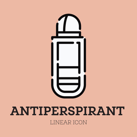 Antiperspirant deodorant roll. Linear icon. Personal care product. Cosmetic for body hygiene. Vector illustration.のイラスト素材