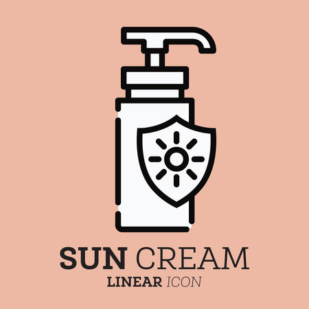 Sun cream. Outline icon for web, mobile and infographics. Vector illustration. Stroke pictogram.のイラスト素材