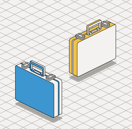 Closed briefcase with handle on white background. Isometric object. Vector illustration. Modern brutalism style.のイラスト素材
