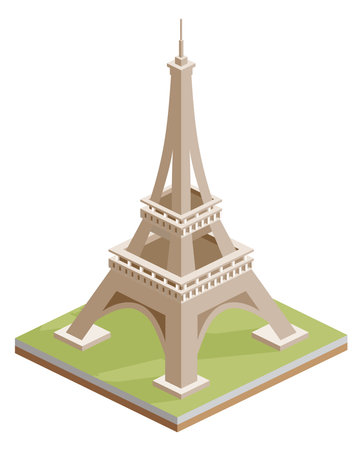 Isometric Eiffel tower in Paris. Vector illustration. Infographic design element. Landmark isolated on white background. Symbol of France.のイラスト素材