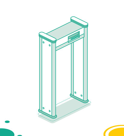 Isometric airport security metal detector gate. Vector illustration. Object isolated on white background. Airport security. Full body scanner. Security check gate.のイラスト素材