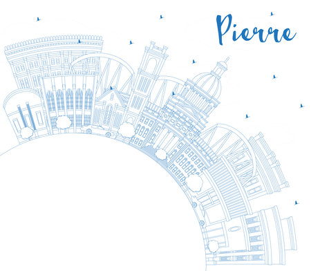 Outline Pierre South Dakota City Skyline with Blue Buildings and Copy Space. Vector Illustration. Pierre USA Cityscape with Landmarks. Business Travel and Tourism Concept with Modern Architecture.のイラスト素材