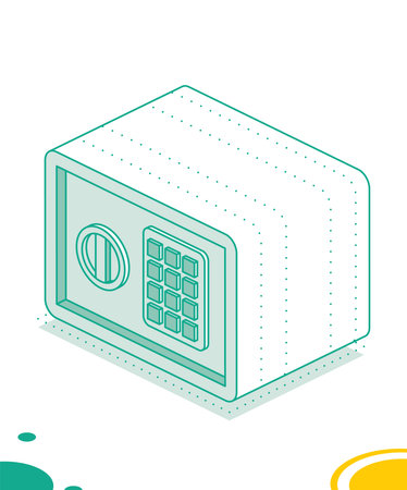 Isometric safe. Outline object isolated on white background. Vector illustration. Icon of security.のイラスト素材