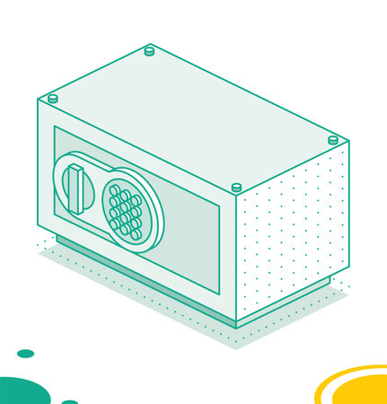 Isometric safe. Outline object isolated on white background. Vector illustration. Icon of security.のイラスト素材