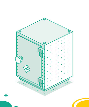 Isometric safe. Outline object isolated on white background. Vector illustration. Icon of security.のイラスト素材