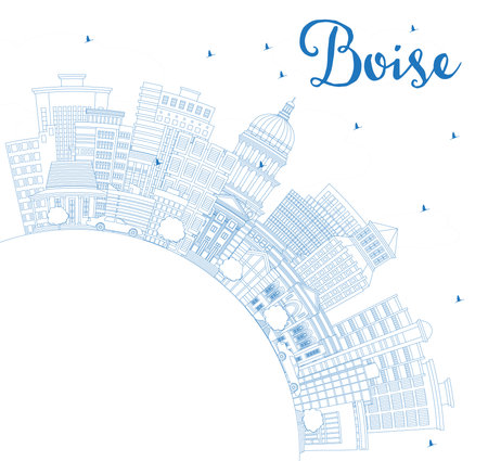Outline Boise Idaho City Skyline with Blue Buildings and Copy Space. Vector Illustration. Boise USA Cityscape with Landmarks. Business Travel and Tourism Concept with Modern Architecture.のイラスト素材
