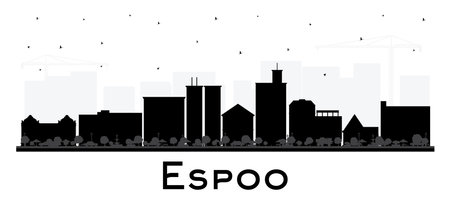 Espoo Finland city skyline silhouette with black buildings isolated on white. Vector illustration. Espoo cityscape with landmarks. Business and tourism concept with modern and historic architecture.のイラスト素材