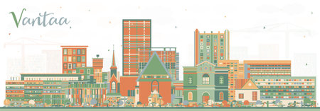 Vantaa Finland city skyline with color buildings. Vector illustration. Vantaa cityscape with landmarks. Business travel and tourism concept with modern and historic architecture.のイラスト素材