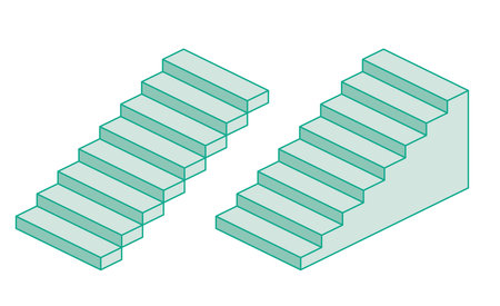 Isometric two stairs. Vector illustration. Outline objects isolated on white. Stairway icon symbol.のイラスト素材