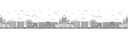 Seamless pattern with outline Helsinki Finland City Skyline. Historic Buildings Isolated on White. Vector Illustration. Helsinki Cityscape with Landmarks.のイラスト素材