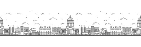 Seamless pattern with outline Montpelier Vermont City Skyline. Modern Buildings Isolated on White. Vector Illustration. Montpelier USA Cityscape with Landmarks.のイラスト素材