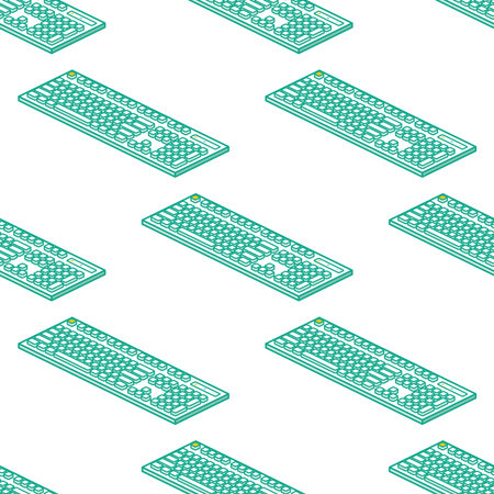 Isometric seamless pattern with row of keyboards. Vector illustration. Objects isolated on white background.のイラスト素材