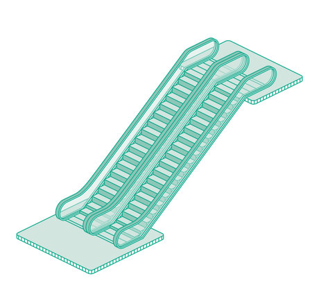 Modern isometric escalator. Vector illustration. Outline object isolated on white background.のイラスト素材