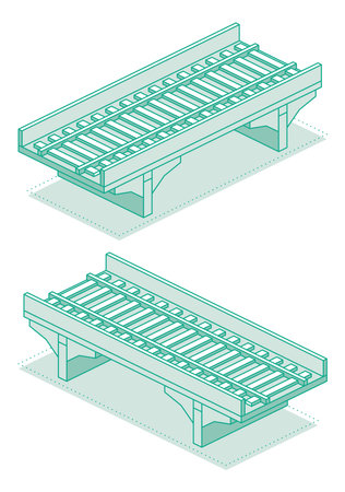 Isometric outline railroad bridge. Vector illustration. Urban infrastructure. Empty railway bridge.のイラスト素材