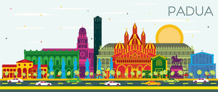 Padua Italy City Skyline with Color Buildings and Blue Sky. Vector Illustration. Business Travel and Concept with Historic Architecture. Padua Cityscape with Landmarks.のイラスト素材