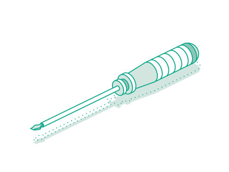 Isometric screwdriver. Vector illustration. Outline object isolated on white background. Work tool.のイラスト素材