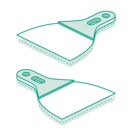 Isometric scraper putty knife. Vector illustration. Outline object isolated on white background. Set of putty knives. Spatula work tool.のイラスト素材