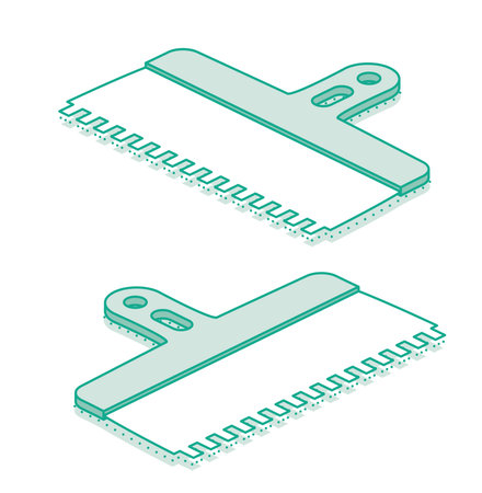 Isometric tiles putty knife. Vector illustration. Outline object isolated on white background. Spatula work tool. Notched trowels.のイラスト素材