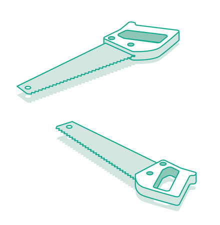Isometric saw. Vector illustration. Outline 3D object isolated on white background. Infographics element.のイラスト素材