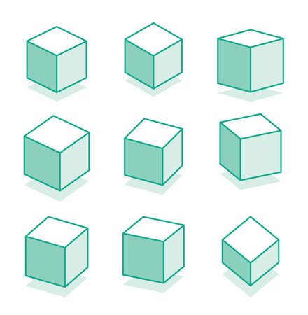3d cubes in different isometric projections. Vector illustration. Outline objects isolated on white background.のイラスト素材